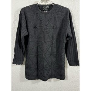 Laurel Sweater Womens 34 Dark Gray Wool Textured Knit Geometric Pullover